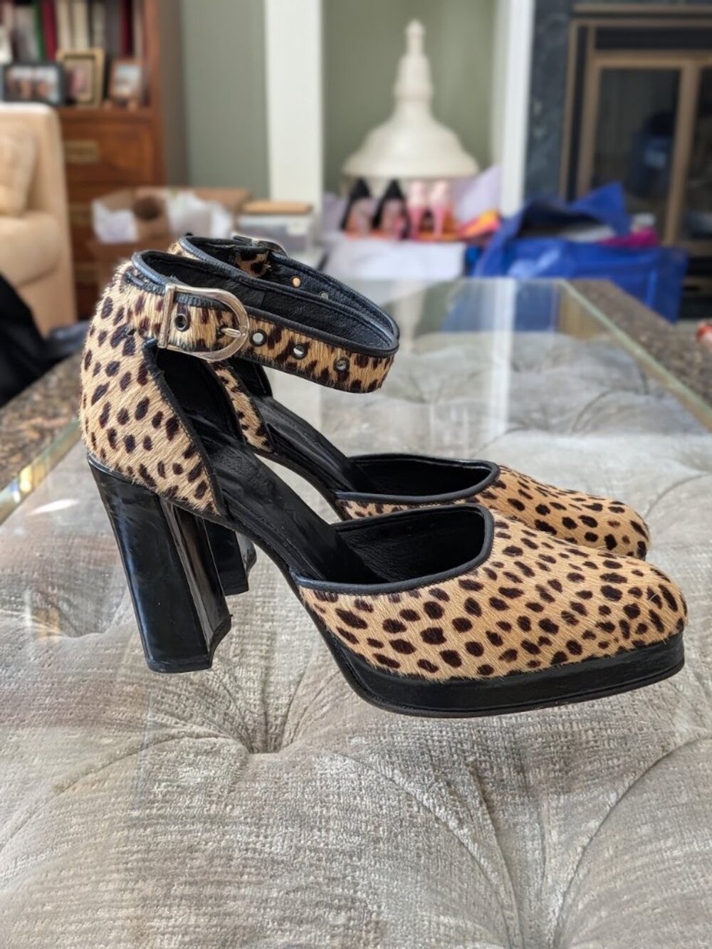 Vtg Greater L.A. Leopard Calf Hair Platform Pumps Sz 6.5